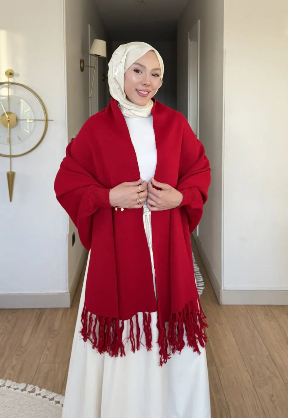 Poncho Femme Élégant en Maille Tricotée à Franges