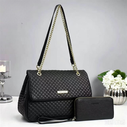 Sac à Main Matelassé Élégant avec Portefeuille Assorti