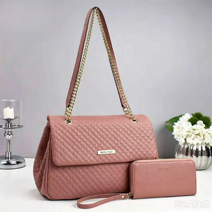 Sac à Main Matelassé Élégant avec Portefeuille Assorti