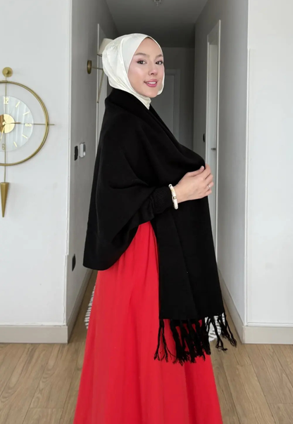 Poncho Femme Élégant en Maille Tricotée à Franges