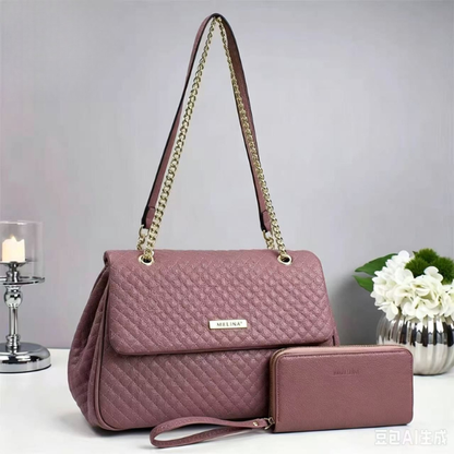 Sac à Main Matelassé Élégant avec Portefeuille Assorti