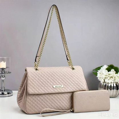 Sac à Main Matelassé Élégant avec Portefeuille Assorti