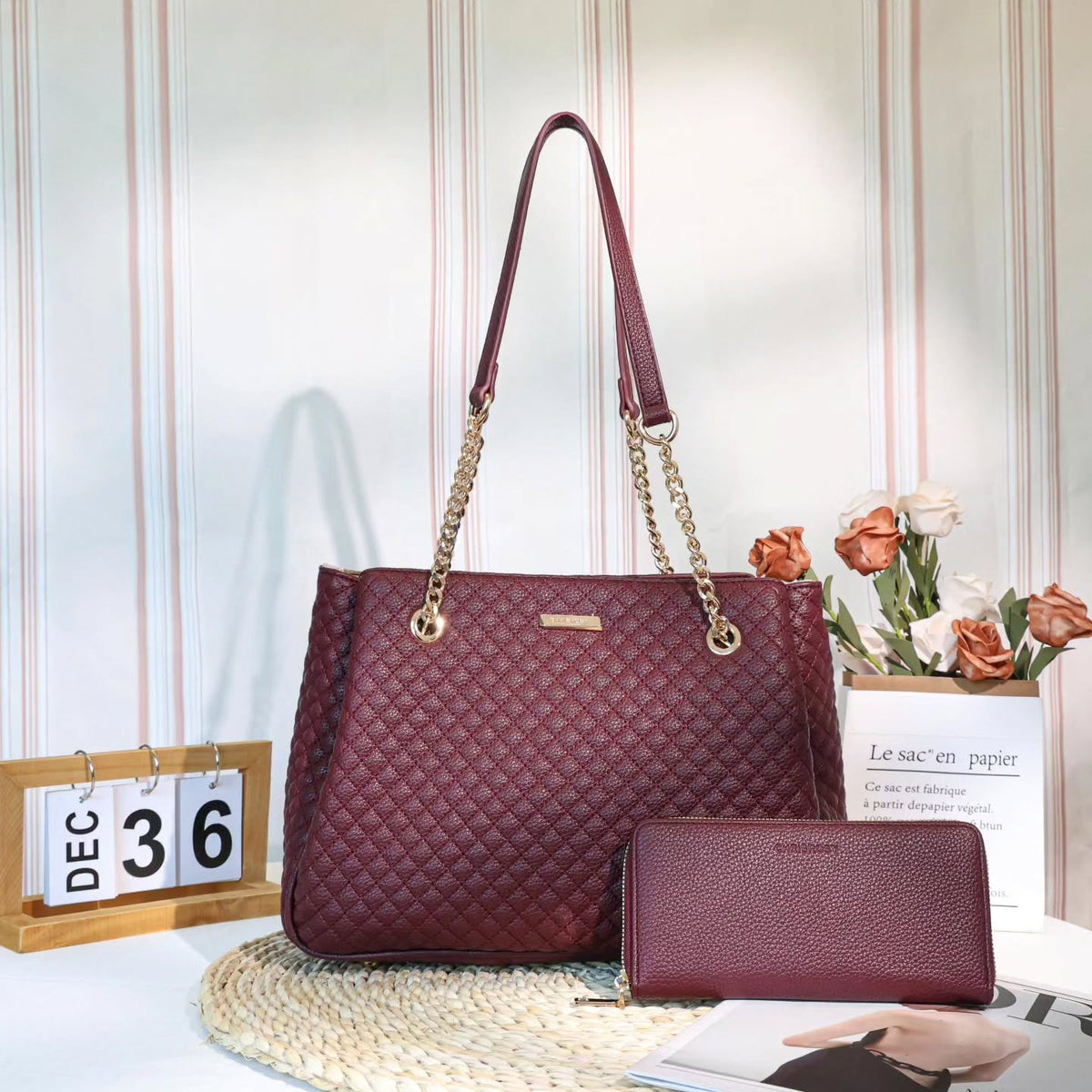 Sac à main matelassé avec portefeuille assorti